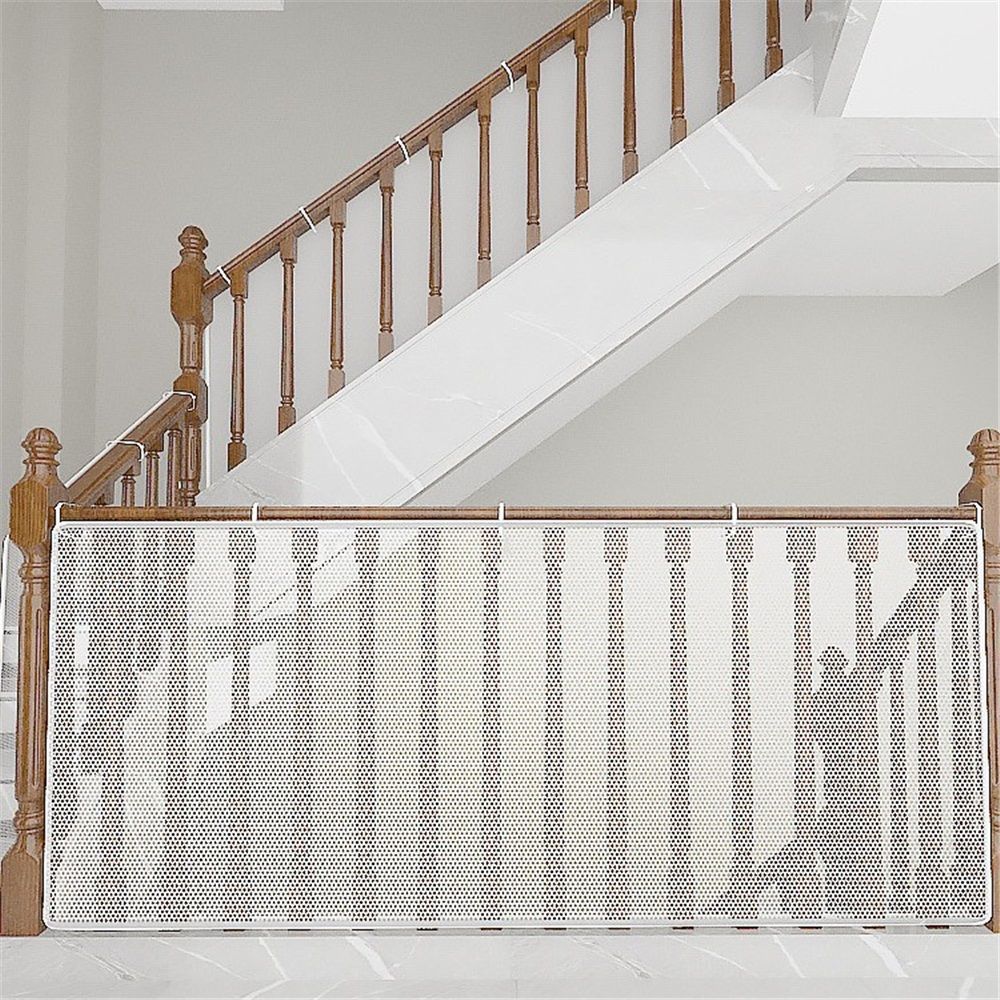 Gate for Stairs, Banister Guard for Kids, Pets, Toys, 2 Set 10 ft x 2.6 ft Mesh Netting Safety Net for Balcony Rail Stair, Stairway Net Safety Products for Indoor & Outdoor (White) - Image 2