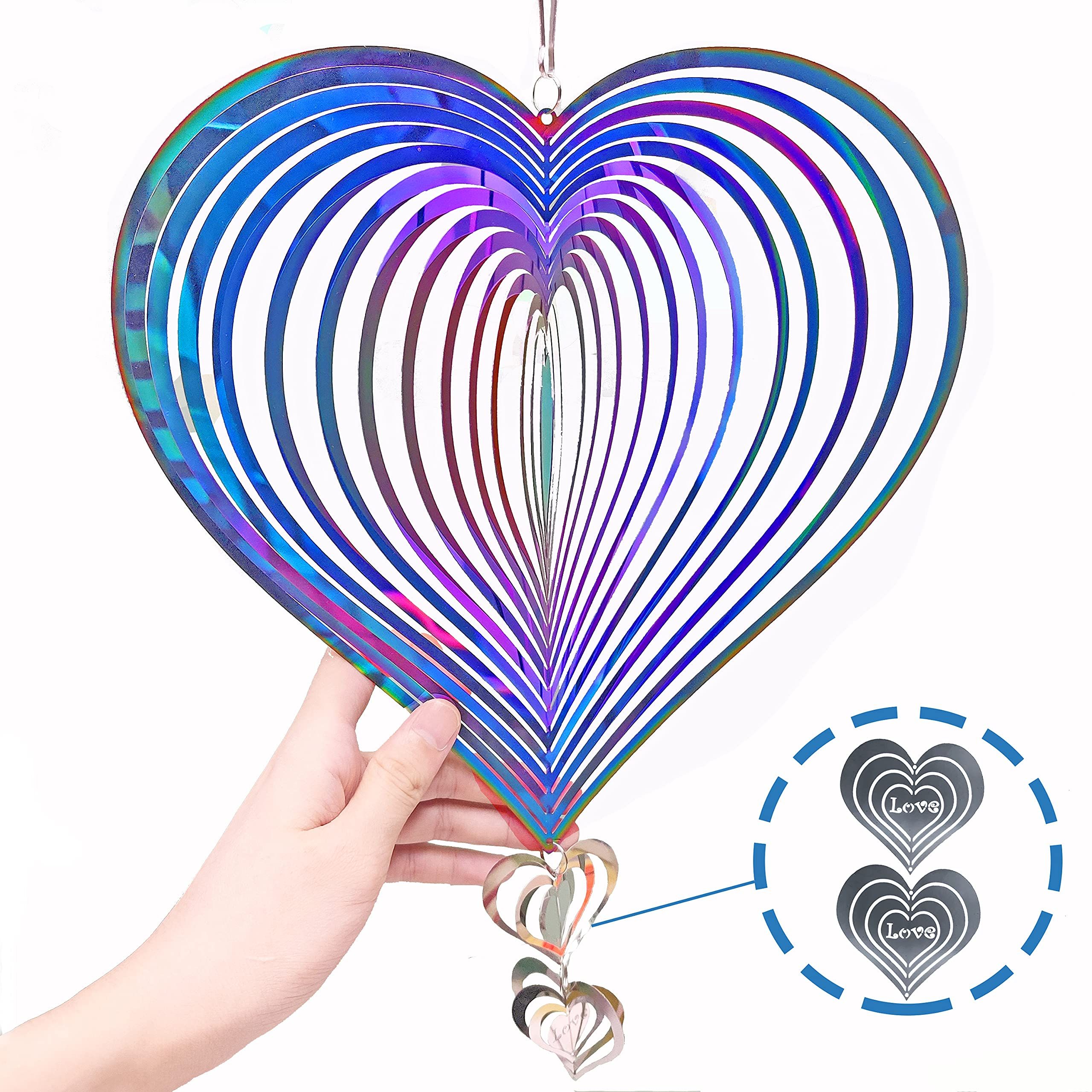 3D Stainless Steel Wind Spinners for Outdoor Yard Decor, Hanging Heart-Shaped Garden Ornaments, Reflective Metal Wind Sculptures for Patio Lawn Decorations, - Image 2