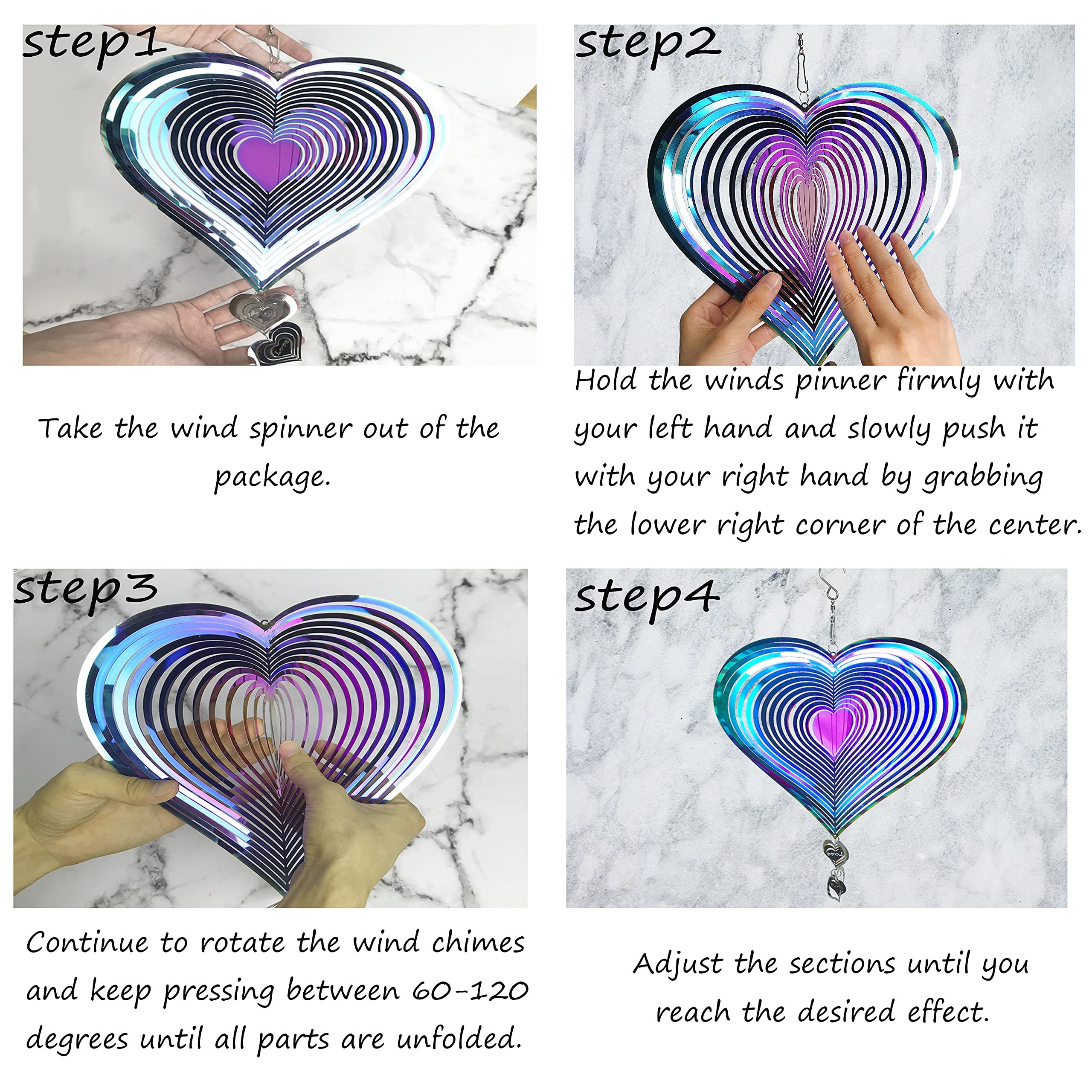 3D Stainless Steel Wind Spinners for Outdoor Yard Decor, Hanging Heart-Shaped Garden Ornaments, Reflective Metal Wind Sculptures for Patio Lawn Decorations, - Image 3