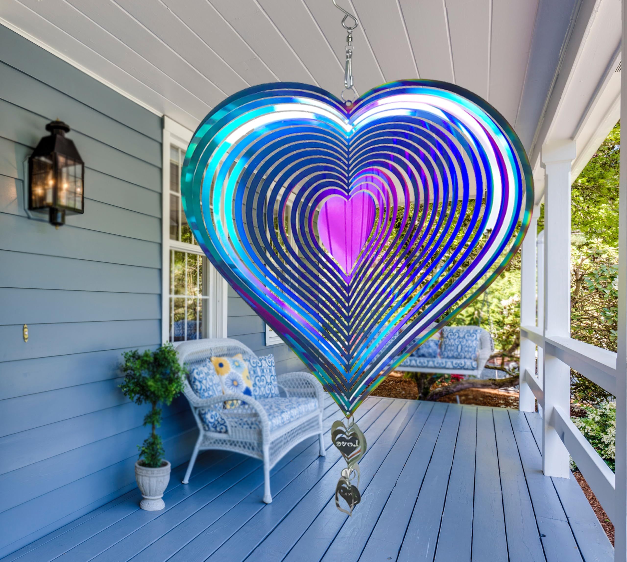 3D Stainless Steel Wind Spinners for Outdoor Yard Decor, Hanging Heart-Shaped Garden Ornaments, Reflective Metal Wind Sculptures for Patio Lawn Decorations, - Image 4