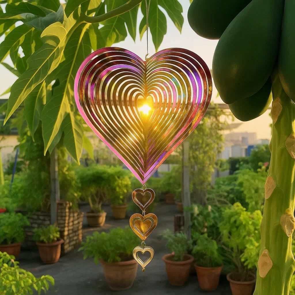 3D Stainless Steel Wind Spinners for Outdoor Yard Decor, Hanging Heart-Shaped Garden Ornaments, Reflective Metal Wind Sculptures for Patio Lawn Decorations, - Image 5