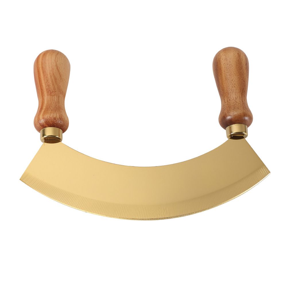 Kitchen Rocking Chopper And Mincing Knife With Double Handles, Stainless Steel, Rubberwood, For Herbs Vegetables Nuts And More - Image 1