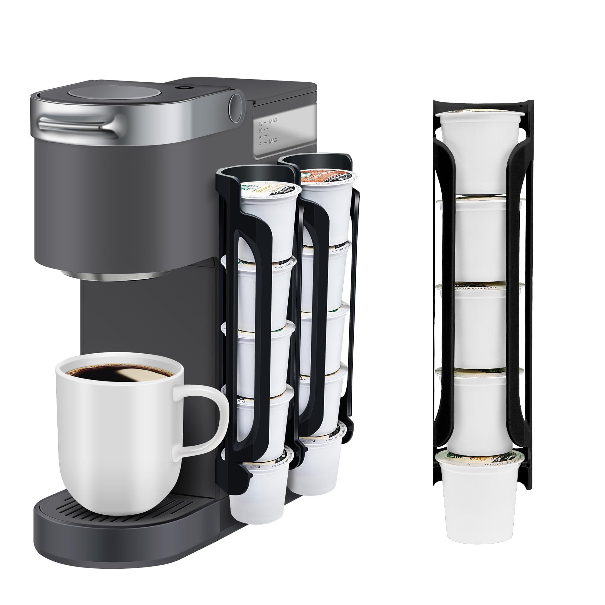 K Cup Holder : Coffee Pod Holder for Counter Small Space - cup holder for Wall Mount (4, Black) Coffee Pod Holder Side Mount Cup Pods Organizer compatible - Image 1