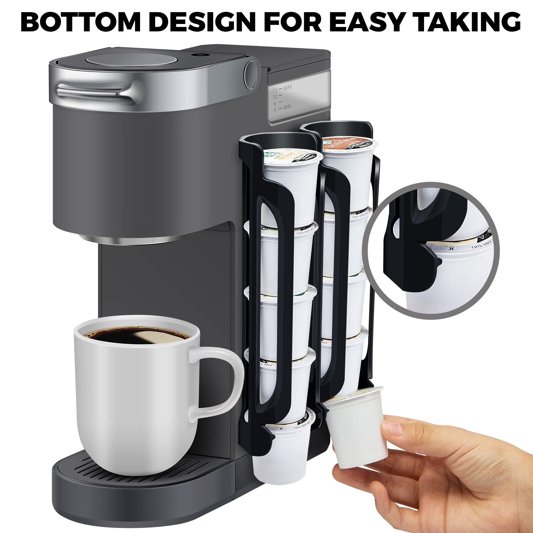 K Cup Holder : Coffee Pod Holder for Counter Small Space - cup holder for Wall Mount (4, Black) Coffee Pod Holder Side Mount Cup Pods Organizer compatible - Image 4