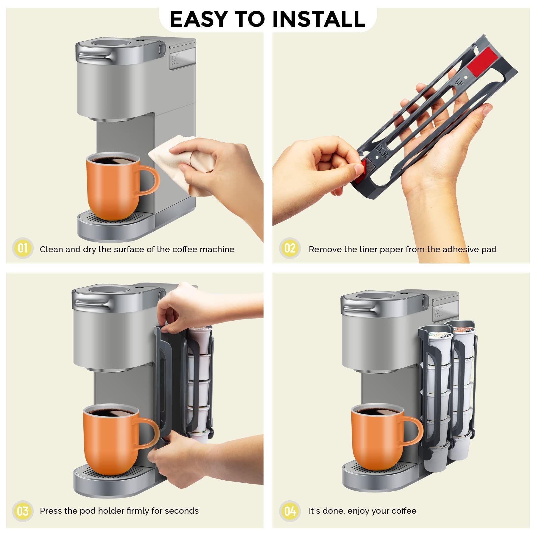 K Cup Holder : Coffee Pod Holder for Counter Small Space - cup holder for Wall Mount (4, Black) Coffee Pod Holder Side Mount Cup Pods Organizer compatible - Image 5