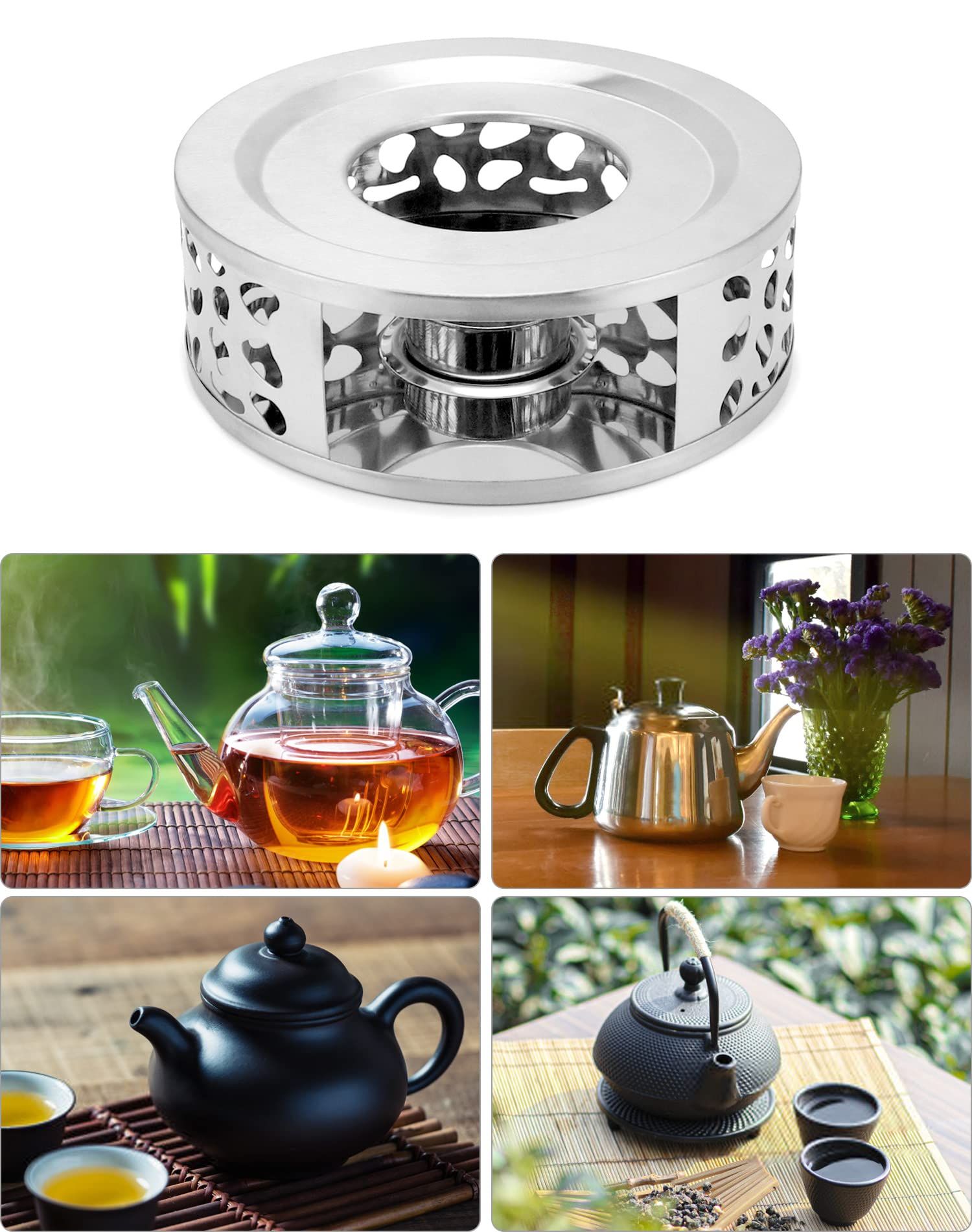 2pcs Stainless Steel Teapot Warmer, Tea Warmer for Teapot, Silver Color  hot tea stove, hot coffee stove, and tea warmer base - Image 4