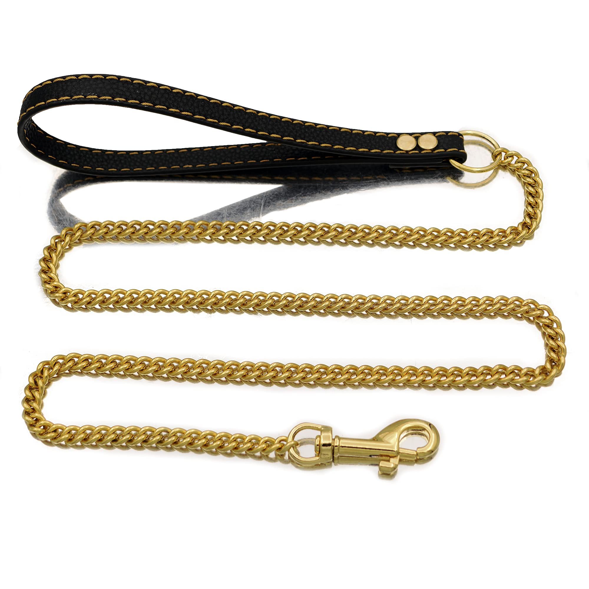 Dog Chain Leather Gold Dog Leather 4FT Stainless Steel 10mm Cuban Chain Dog Leather with Comfortable Handle, Suitable for Small, Medium and Large Dogs - Image 5