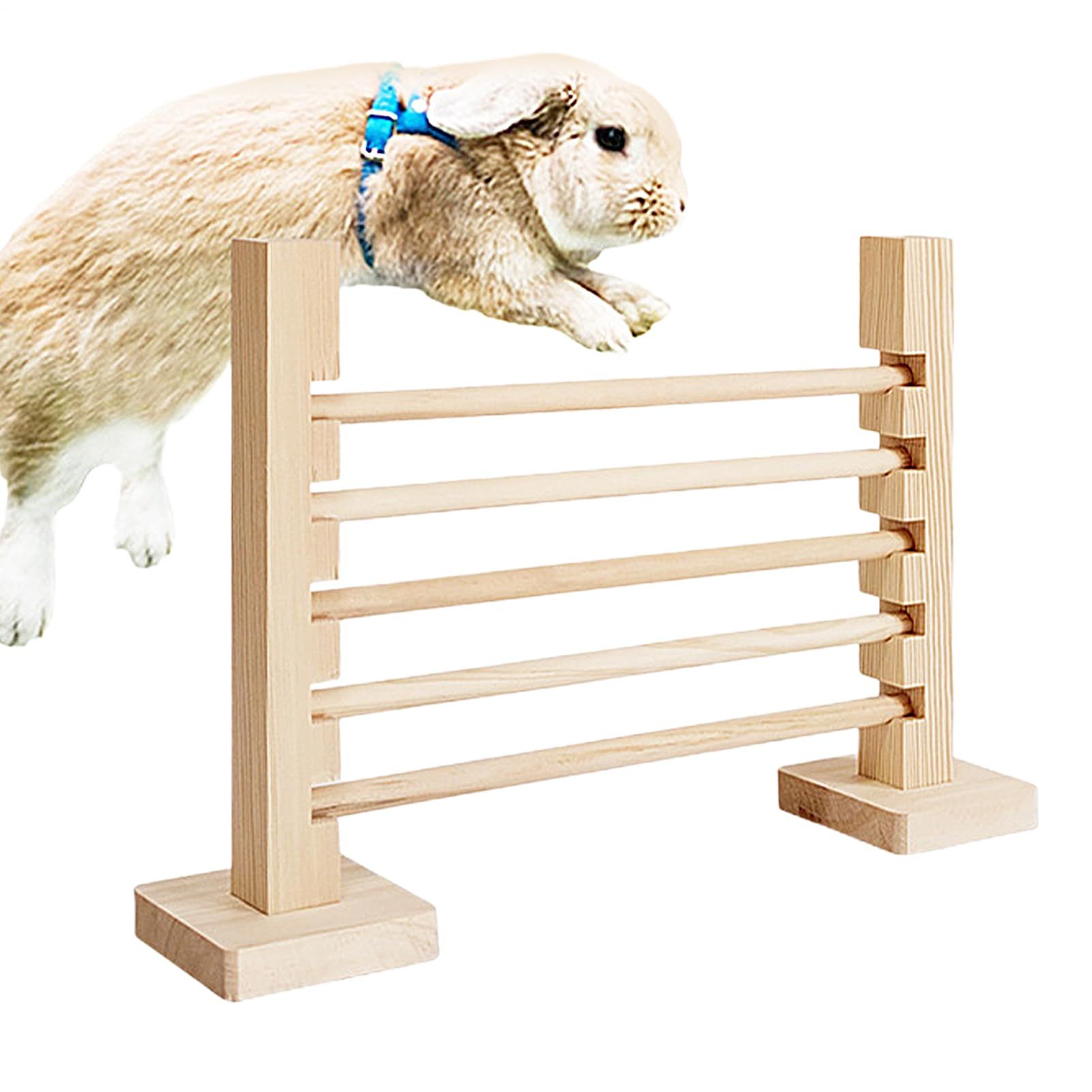 kathson Rabbit Jump Bar, Natural Wood Toy Set Adjustable Height Jump Hurdle Bar Rabbit Exercise Obstacle Training Games - Image 1