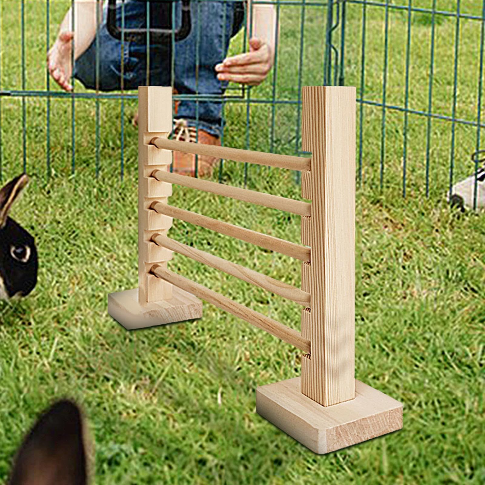 kathson Rabbit Jump Bar, Natural Wood Toy Set Adjustable Height Jump Hurdle Bar Rabbit Exercise Obstacle Training Games - Image 2