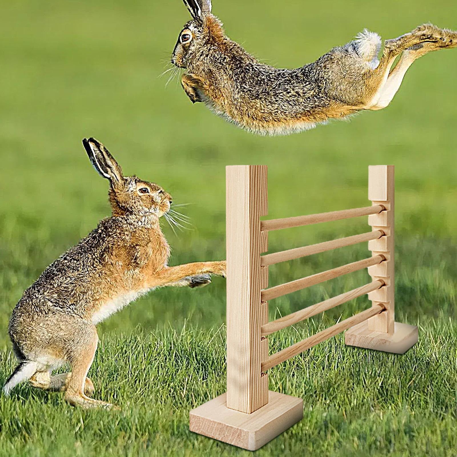 kathson Rabbit Jump Bar, Natural Wood Toy Set Adjustable Height Jump Hurdle Bar Rabbit Exercise Obstacle Training Games - Image 4