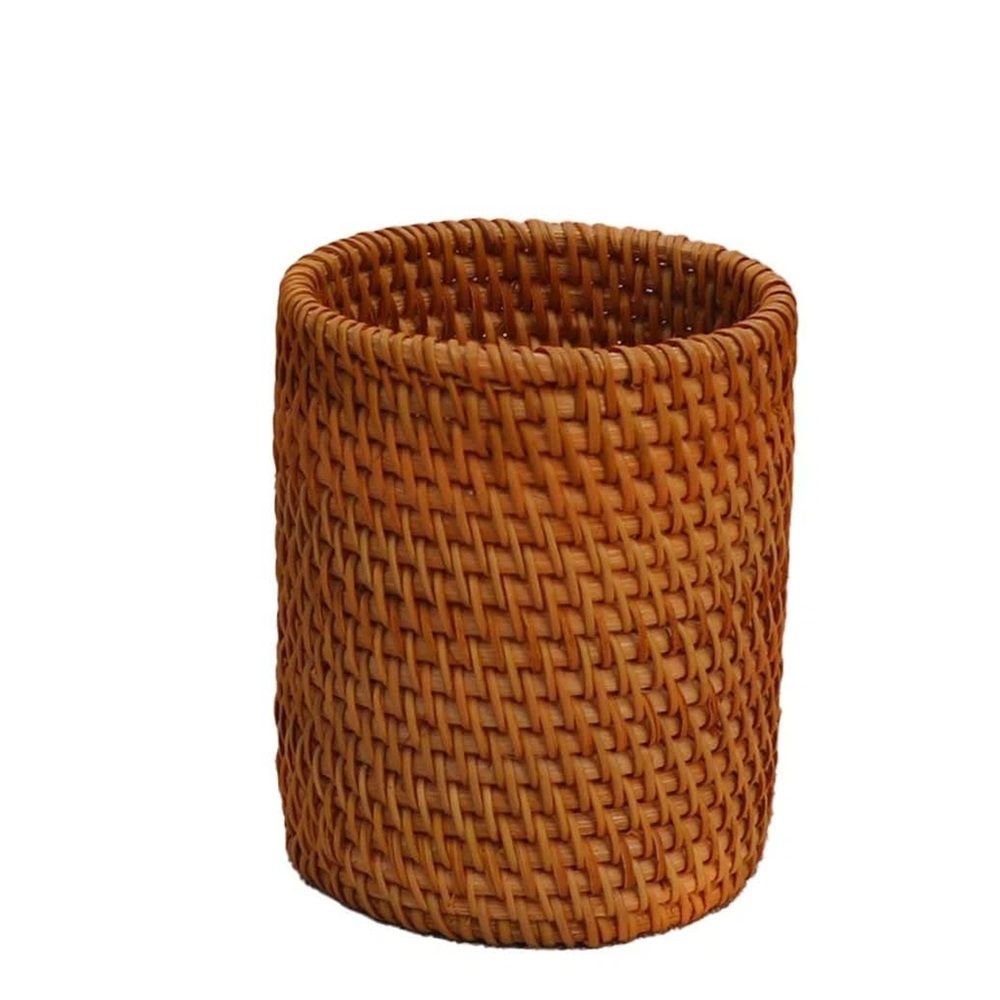 Handmade Rattan Pencil Holder, Cone Makeup Brush Holder, Table Décor Organizer Cups for Stationery, Cosmetic Brushes, Flower Vase, Brown, (8*10CM) - Image 1