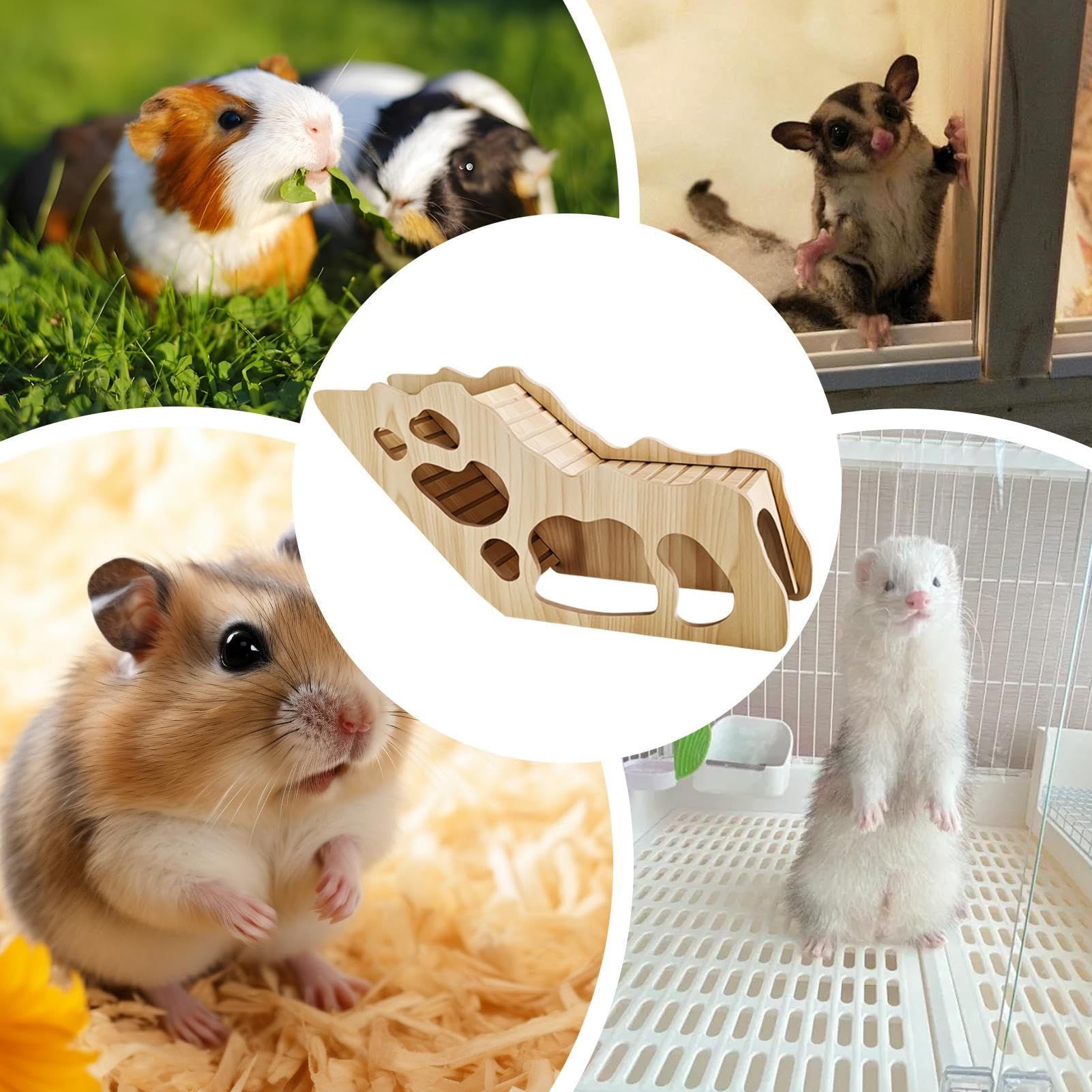 Hamster Climbing Toys – Wood  | Wooden Ladder House | Hamster Bridge Cage Accessories | for Small Animals, Squirrels, Mice, Gerbils,  Dwarf Pets（Round stick tunnel） - Image 4