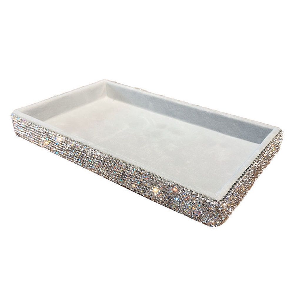 Decorative Tray Holder – Makeup Cosmetic Jewelry Ring Key Display Dish Plate Storage Organizer Crystal Rhinestone Glitter Vanity Bathroom Bedroom Home Decor - Image 1