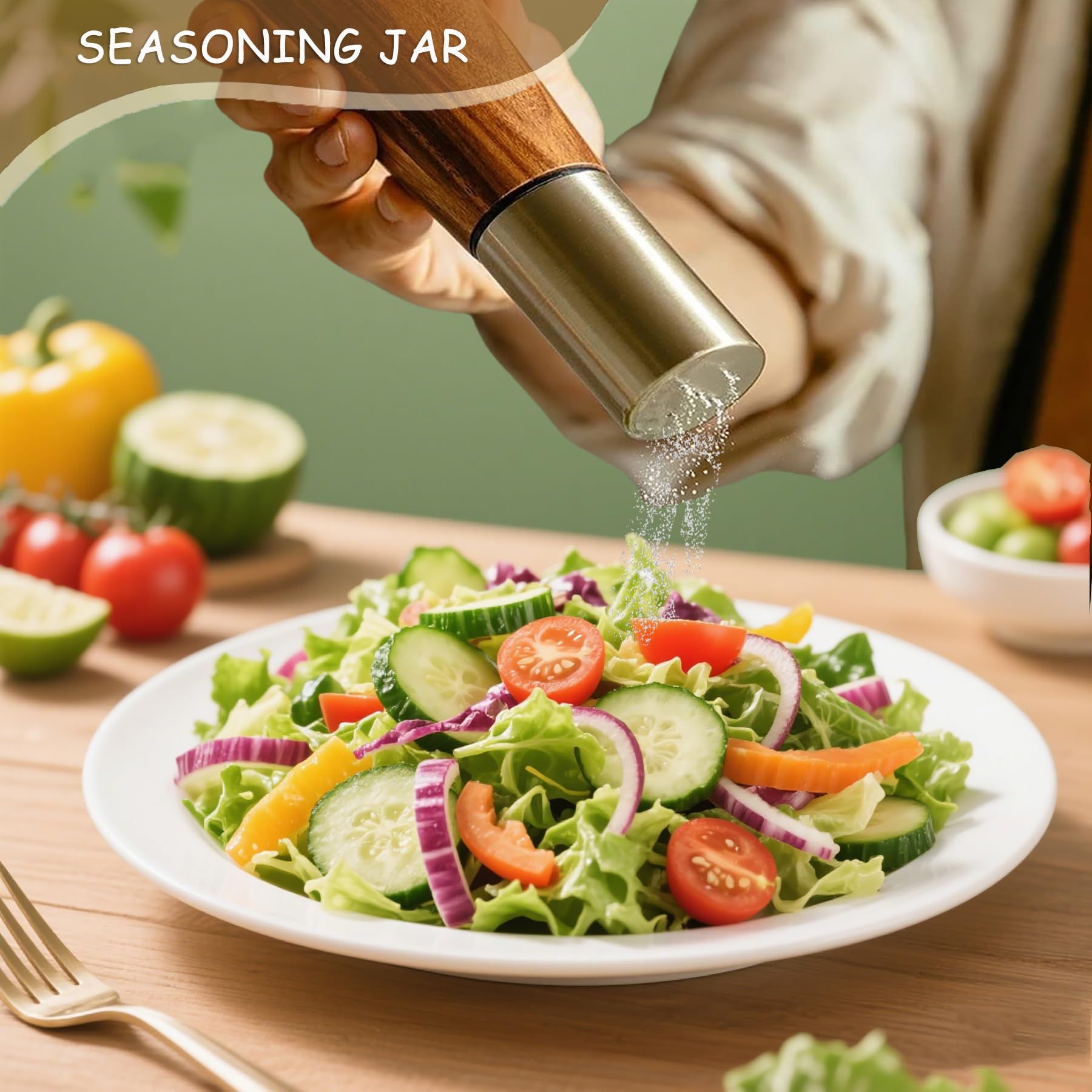 2pcs Salt and Pepper Grinder Set, Acacia Wooden Pepper Grinder with Adjustable Coarseness, Refillable Ceramic Blade Grind,Gold Pepper Mill for Kitchen - Image 3