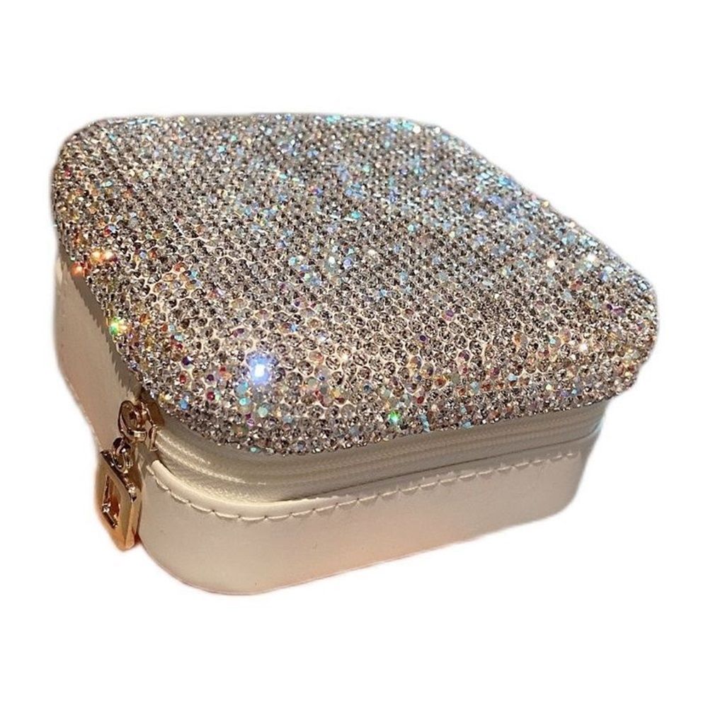 Luxury Rhinestone Jewelry Holder Pouch, Travel Portable PU leather Organizer Case w Compartments for Jewelry,Hair Pins - Image 1