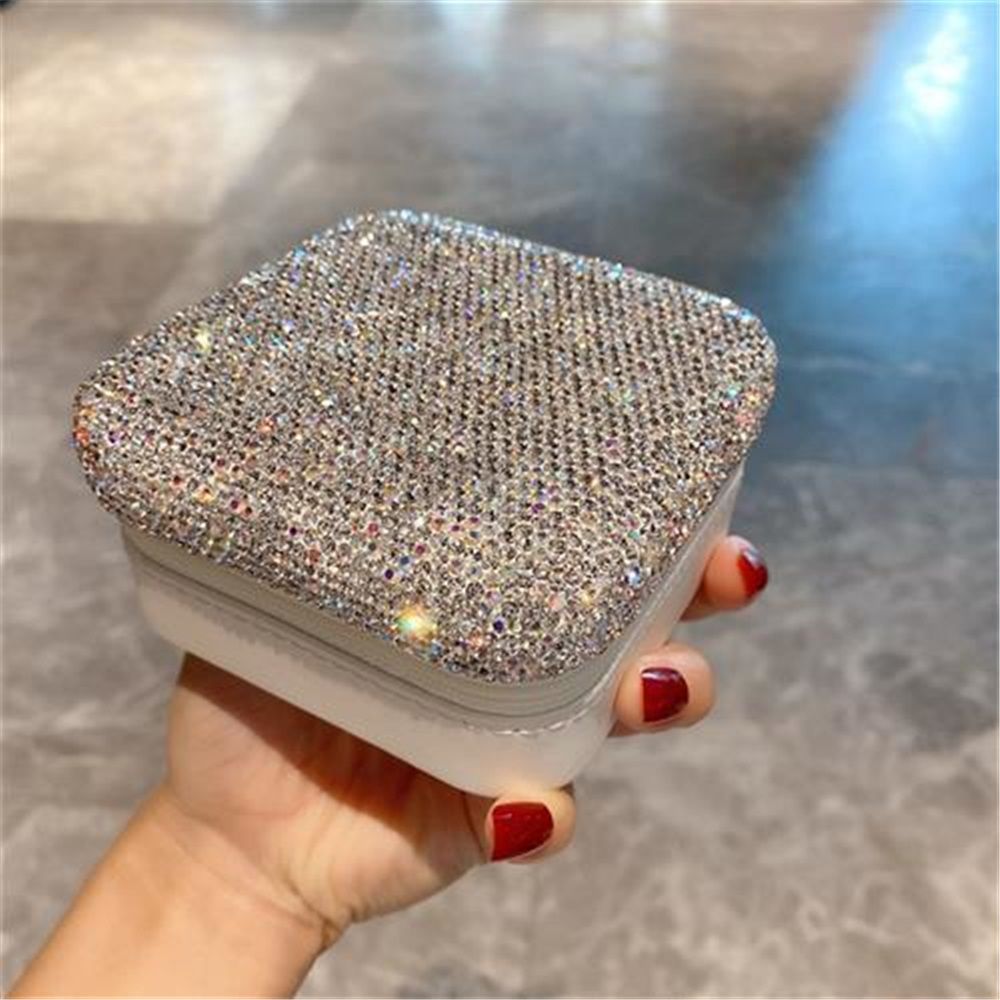 Luxury Rhinestone Jewelry Holder Pouch, Travel Portable PU leather Organizer Case w Compartments for Jewelry,Hair Pins - Image 3