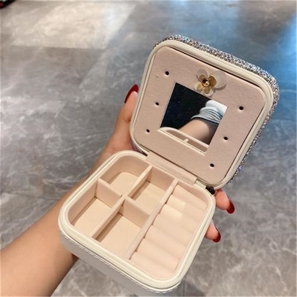Luxury Rhinestone Jewelry Holder Pouch, Travel Portable PU leather Organizer Case w Compartments for Jewelry,Hair Pins - Image 4