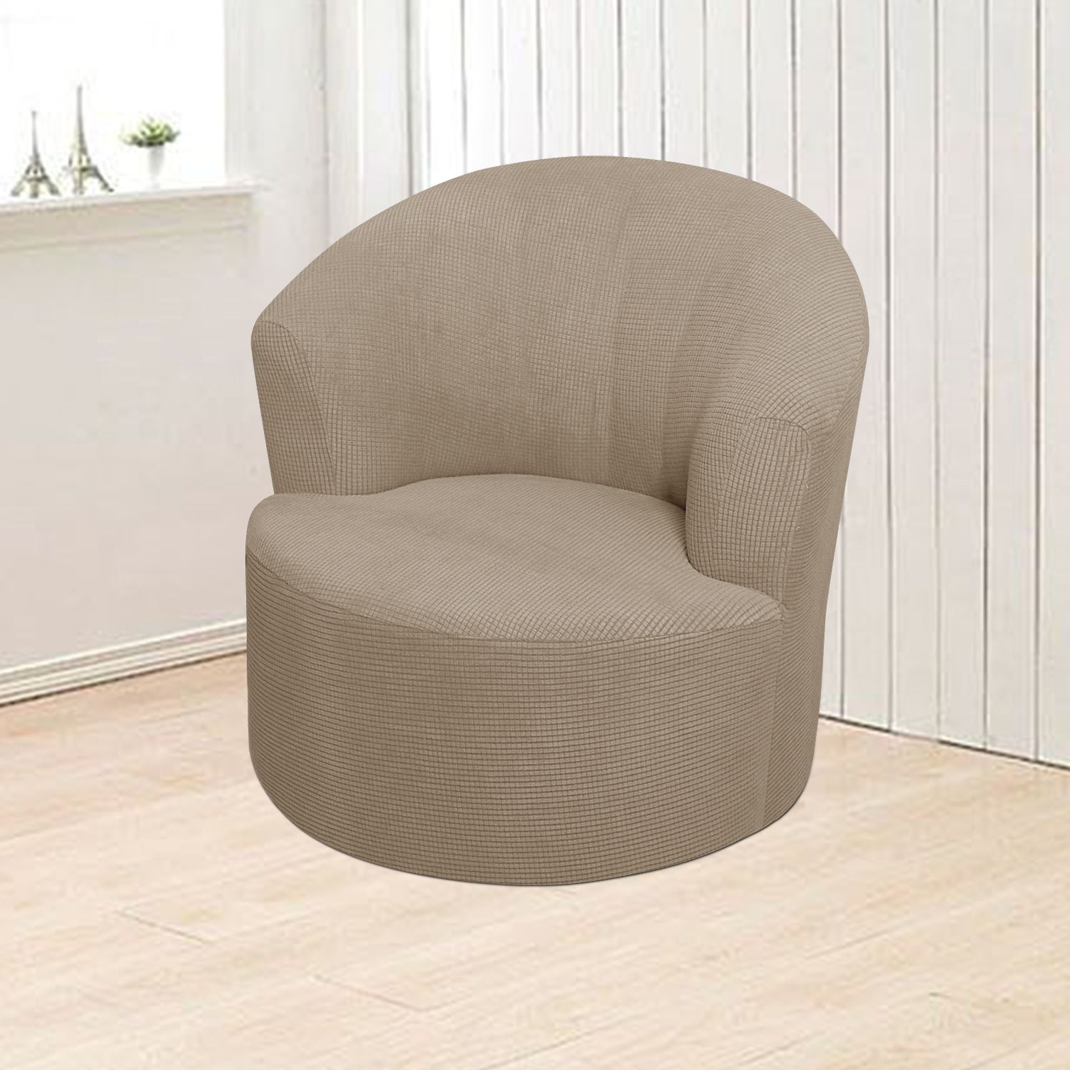 Jacquard Swivel Barrel Chair Cover, Soft Polar Fleece Swivel Accent Chair Slipcover,Modern Barrel Chair Slipcover for Round Club Armchair (Khaki) - Image 2