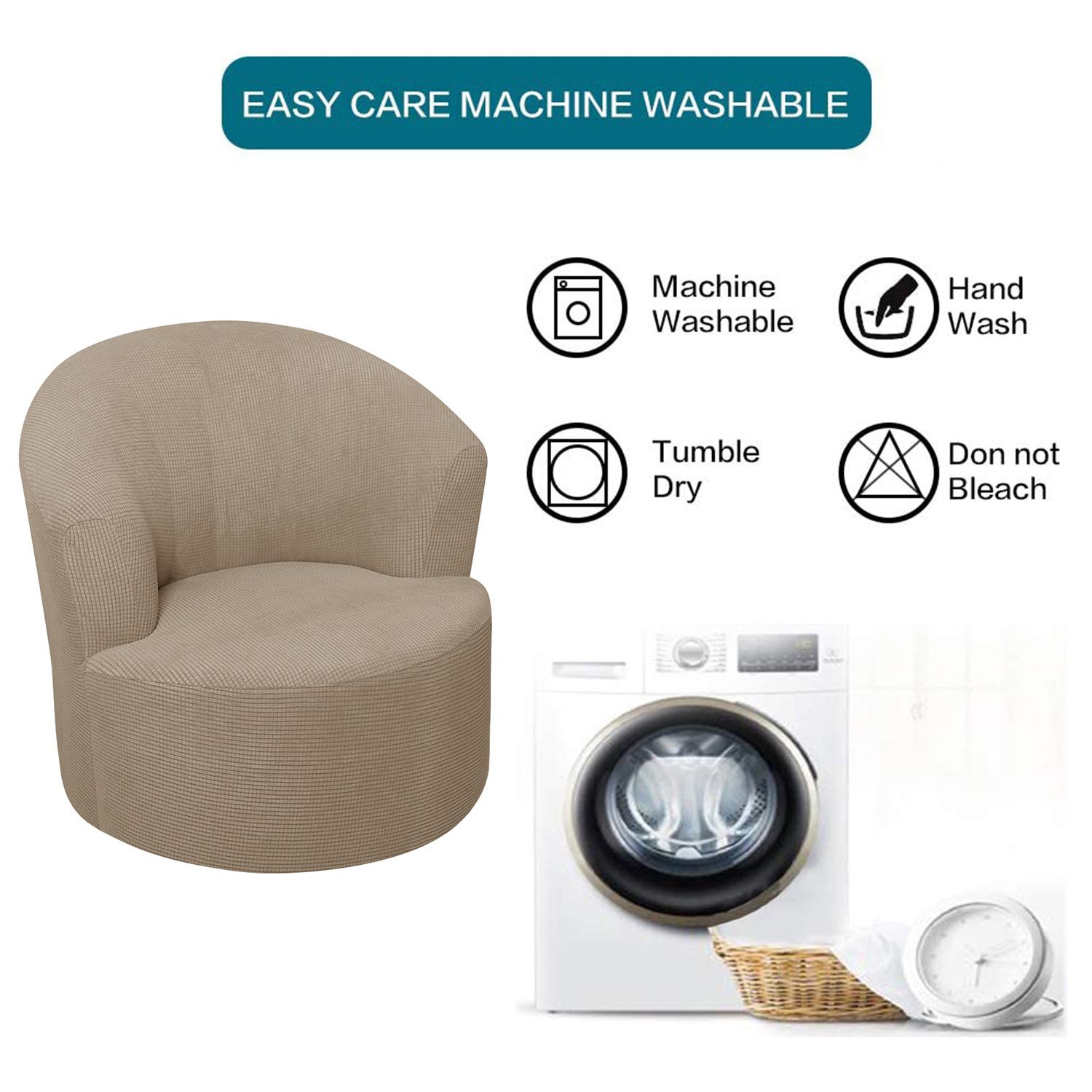 Jacquard Swivel Barrel Chair Cover, Soft Polar Fleece Swivel Accent Chair Slipcover,Modern Barrel Chair Slipcover for Round Club Armchair (Khaki) - Image 4