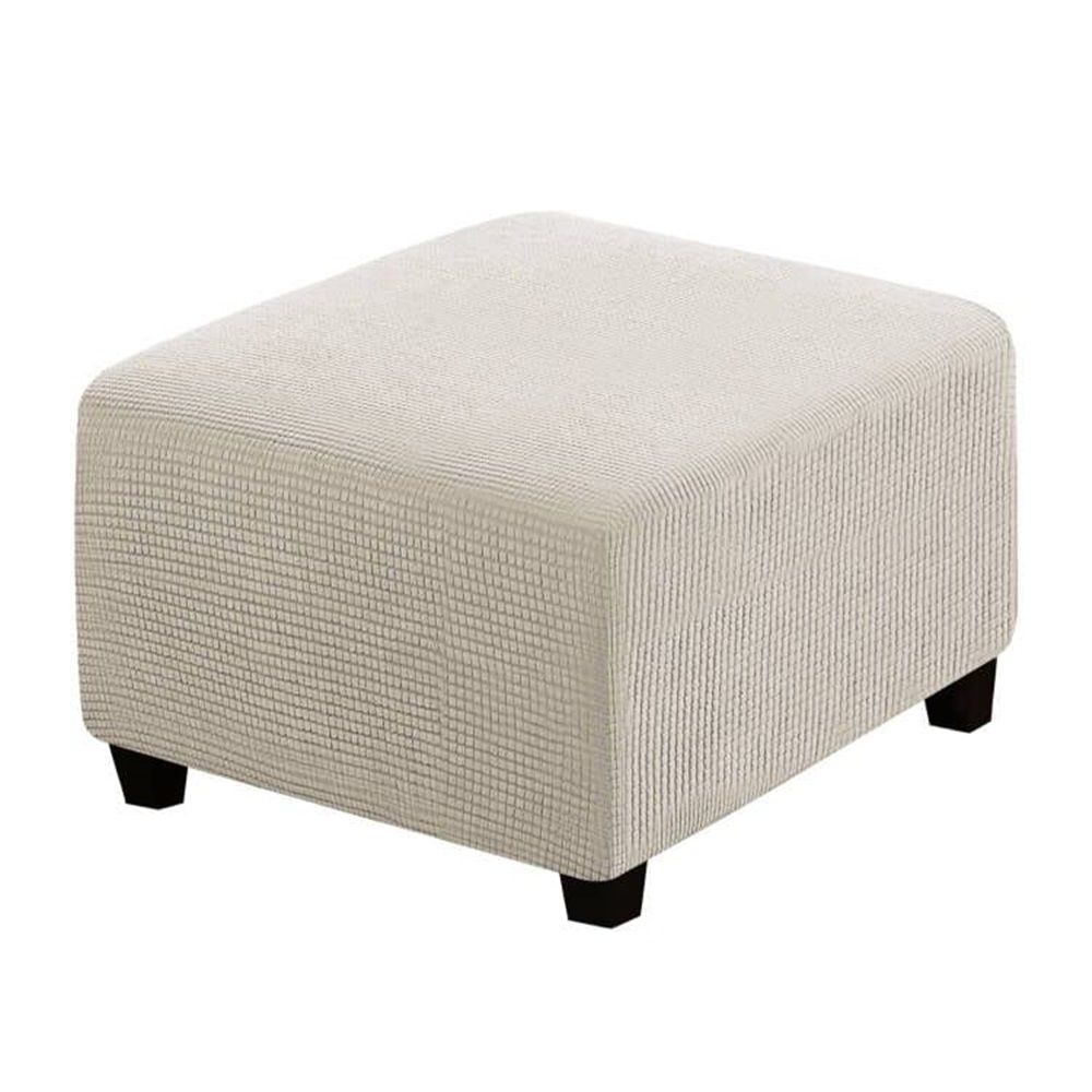 Square for Living Room Foot Stool Stretch Covers to Fit Foot Rest, Thick Checked Jacquard Fabric with Elastic Bottom (natural color) - Image 1