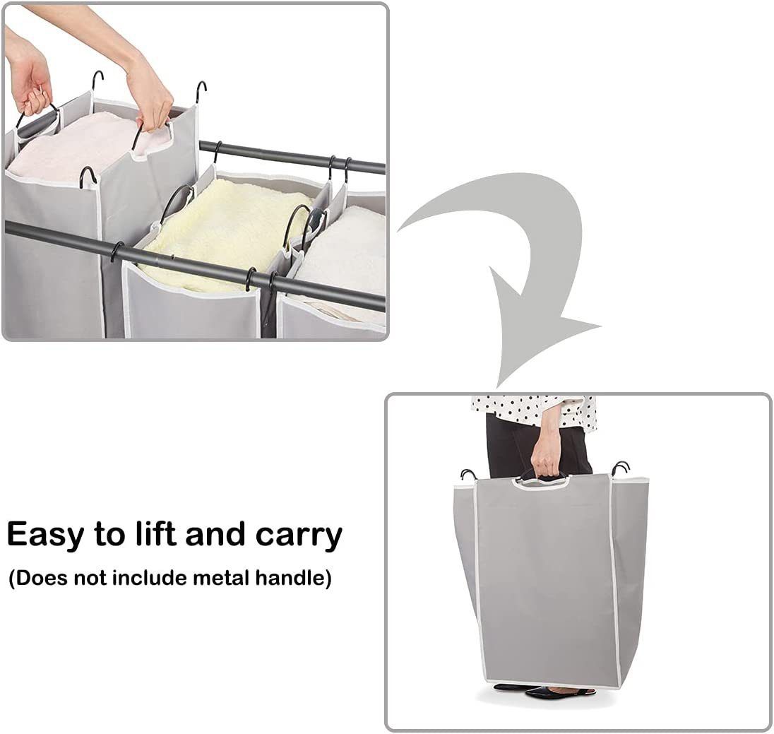 2 Pcs Laundry Sorter Replacement Bags Hamper Cart Removable Replacement Laundry Storage Organizer Bag Hamper Liner, No Hooks  (Gray) - Image 3