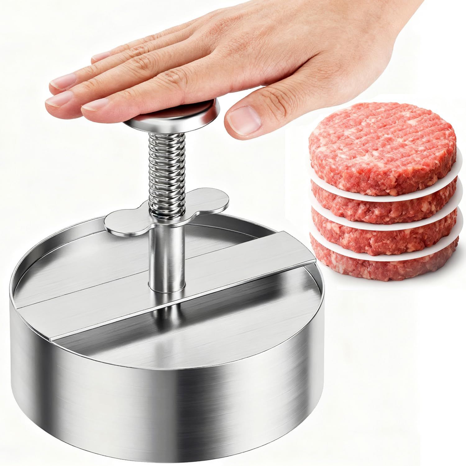 Patty Maker with Non-Stick Mold & Spring Button, Easy Use for Beef, BBQ, Cooking and Homemade Hamburger, Dishwasher Safe（Small size） - Image 1