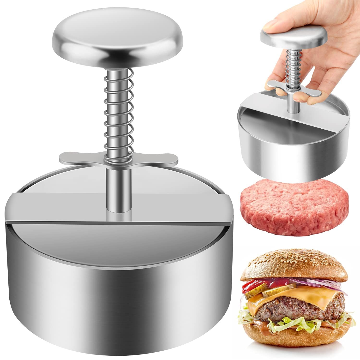 Patty Maker with Non-Stick Mold & Spring Button, Easy Use for Beef, BBQ, Cooking and Homemade Hamburger, Dishwasher Safe（Small size） - Image 2