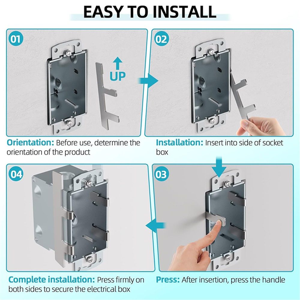 20 Pack Switch Box Support Electrical Box F Clips Box Mounting Straps Grip-Lock Old Work Switch Box Straps and Support for Use with Boxes with Plaster Ears (20 pcs) - Image 4