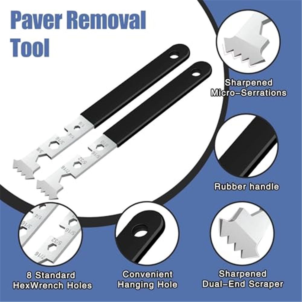 2-in-1 Paver Removal Tool with Hex Wrench, 2 Pcs Set Paver Puller Tool with Double Joint Scraper, Micro-Tooth Groove & Non-Slip Handle - Image 3