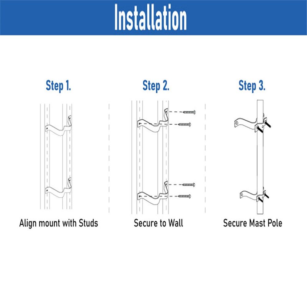 4” Heavy-Duty Wall Mount Pair for TV Antenna Mast with (2) Brackets & Lag Bolts  Heavy-Duty Wall Mount Pair with Brackets & Lag Bolts for TV Antenna Mast - Image 4