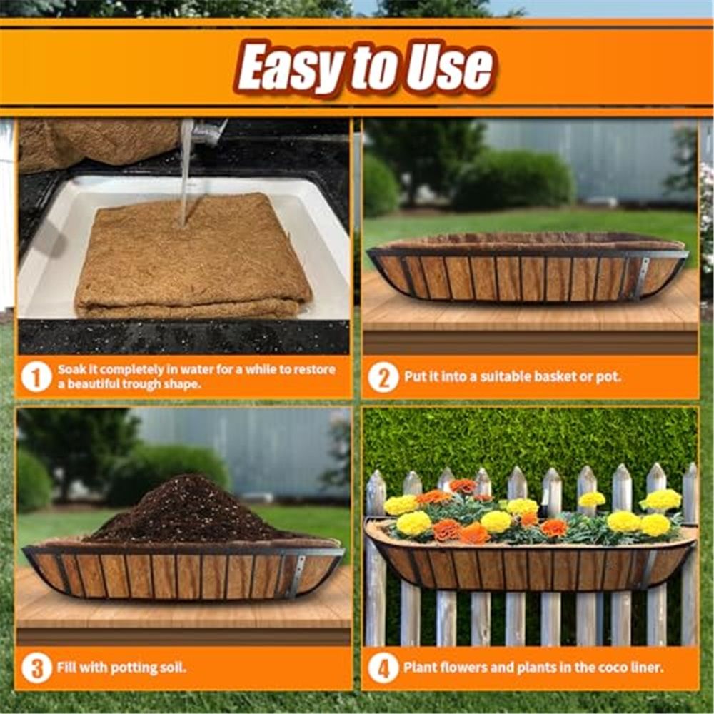 Coco Liners for Planters 30 Inch, 3 Pack Trough Window Box Liners, Coconut Fiber Liners for Planters Flower Baskets Garden Outdoor Plants - Image 5