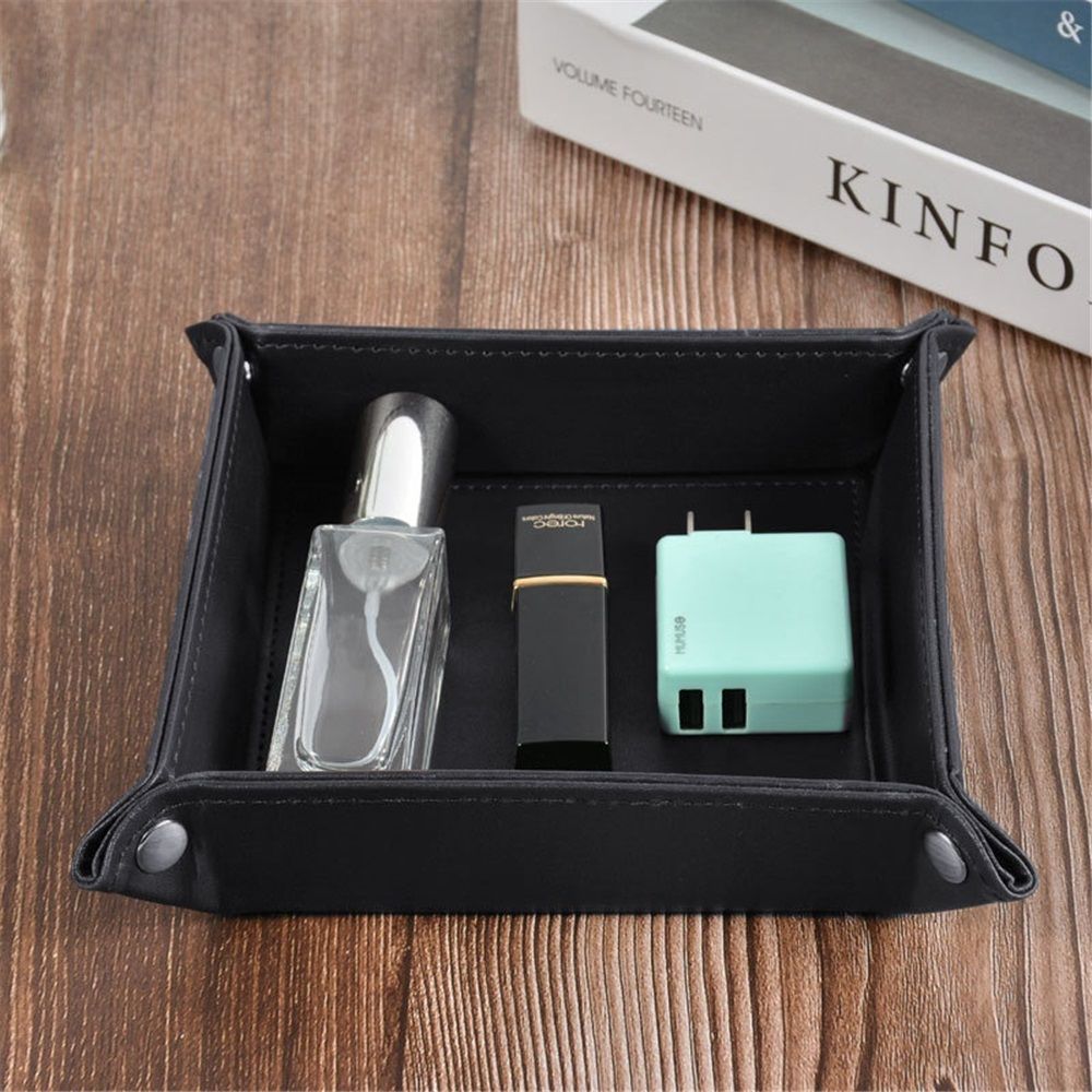 2 pack Premium Leather Tray for Men Jewelry Organizer, Desktop Storage,Key Wallets Cell Phones Tray Nightstand or Dresser Organizer Plate (Black) - Image 2