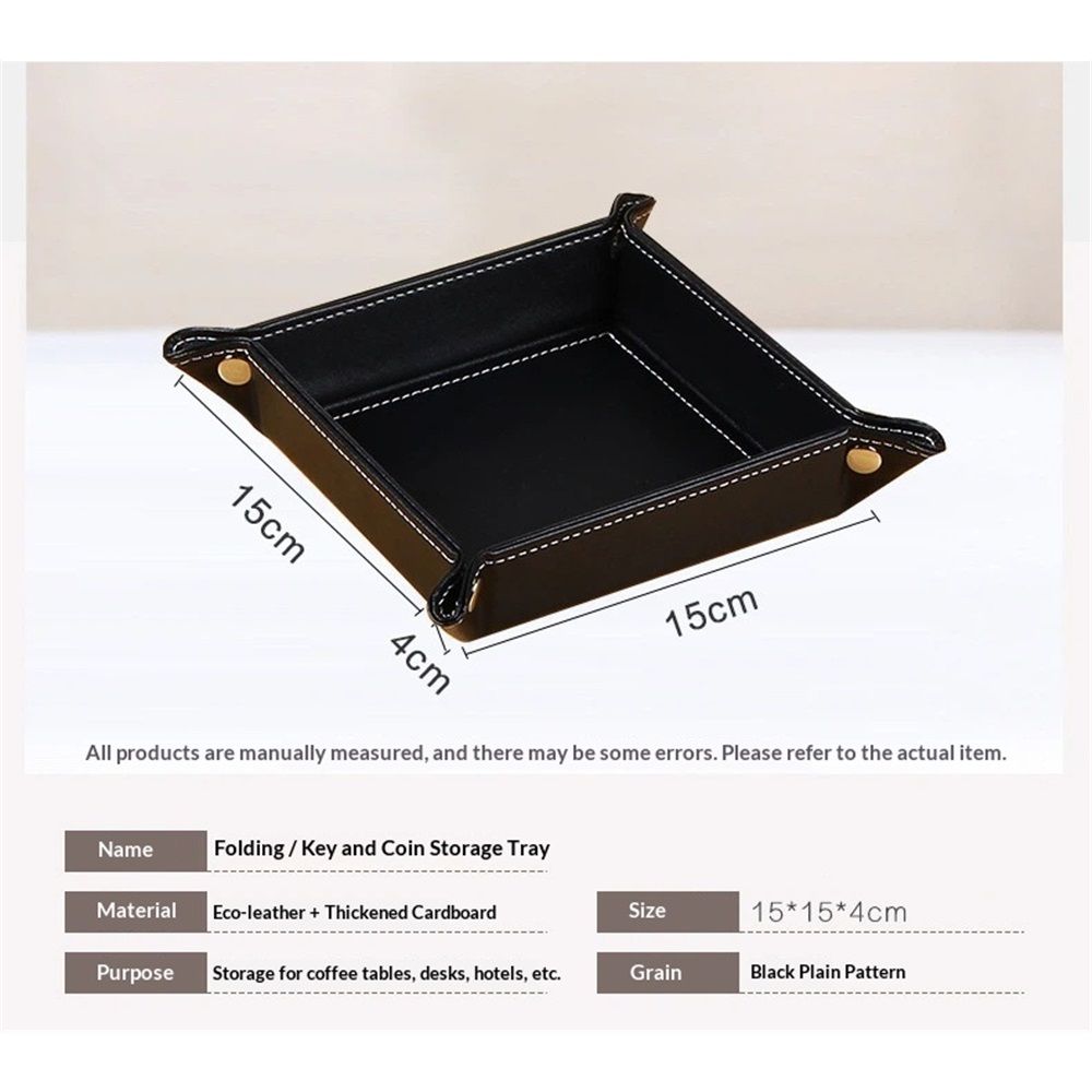 2 pack Premium Leather Tray for Men Jewelry Organizer, Desktop Storage,Key Wallets Cell Phones Tray Nightstand or Dresser Organizer Plate (Black) - Image 5