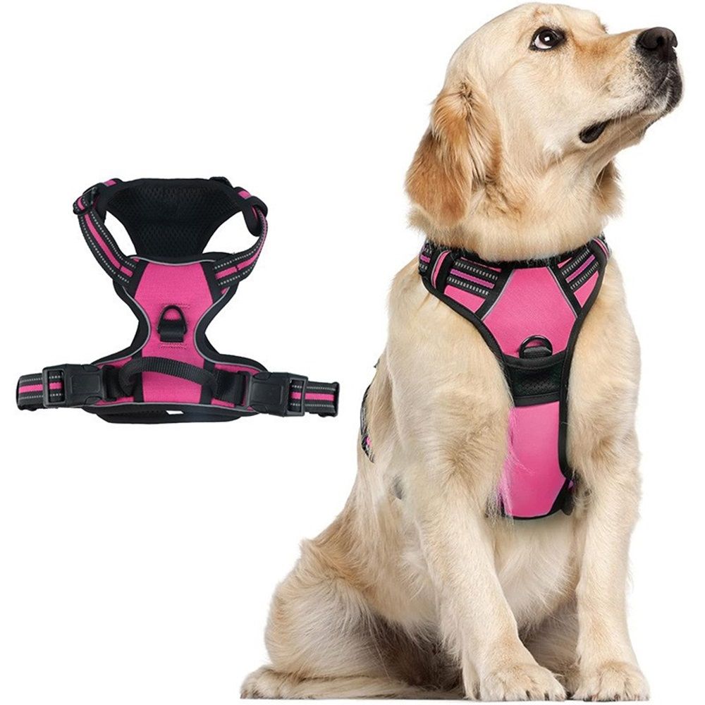 Dog Harness No Pull, Adjustable Soft Padded, Reflective nylon No Choke Pet Vest with Easy Control Handle for Medium Sized Dogs,rose red, M - Image 1