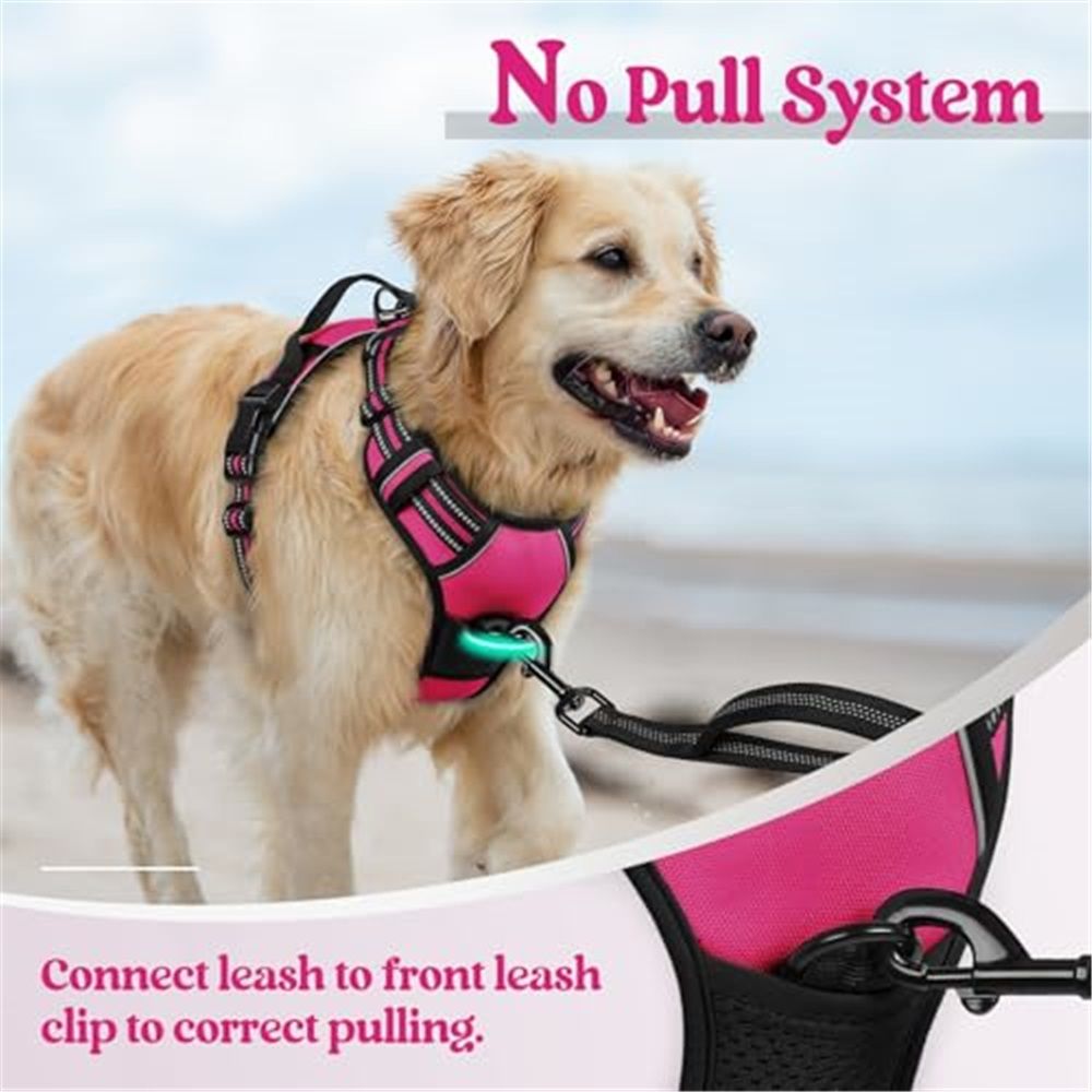 Dog Harness No Pull, Adjustable Soft Padded, Reflective nylon No Choke Pet Vest with Easy Control Handle for Medium Sized Dogs,rose red, M - Image 2