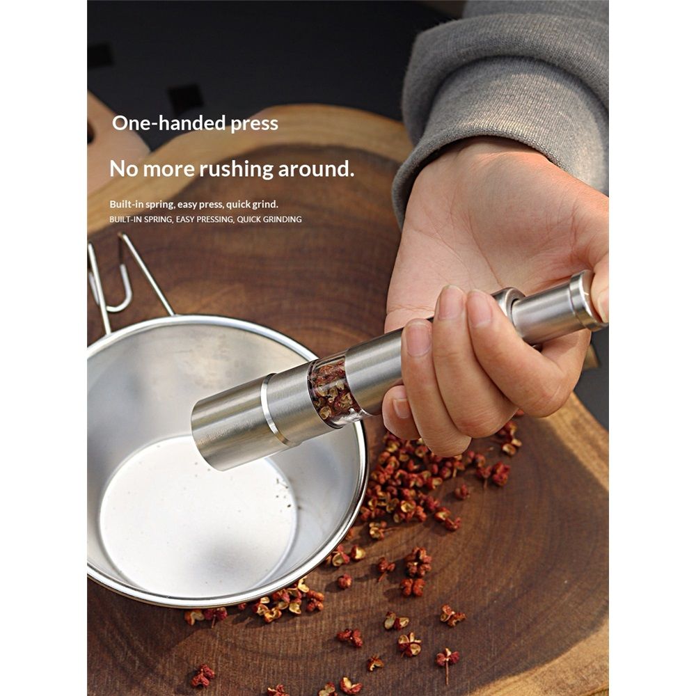 Stainless-Steel One-Handed Thumb Push Button Salt and Pepper Grinder For Black Pepper Or Salt(One pack) - Image 4