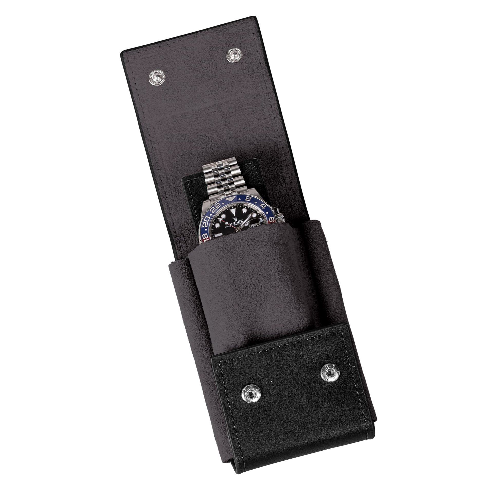 Leather Watch Travel Case Pouch Portable Watch Case for Men Single Watch Band Storage Bag Watch Accessories (Black,Excluding watches) - Image 1