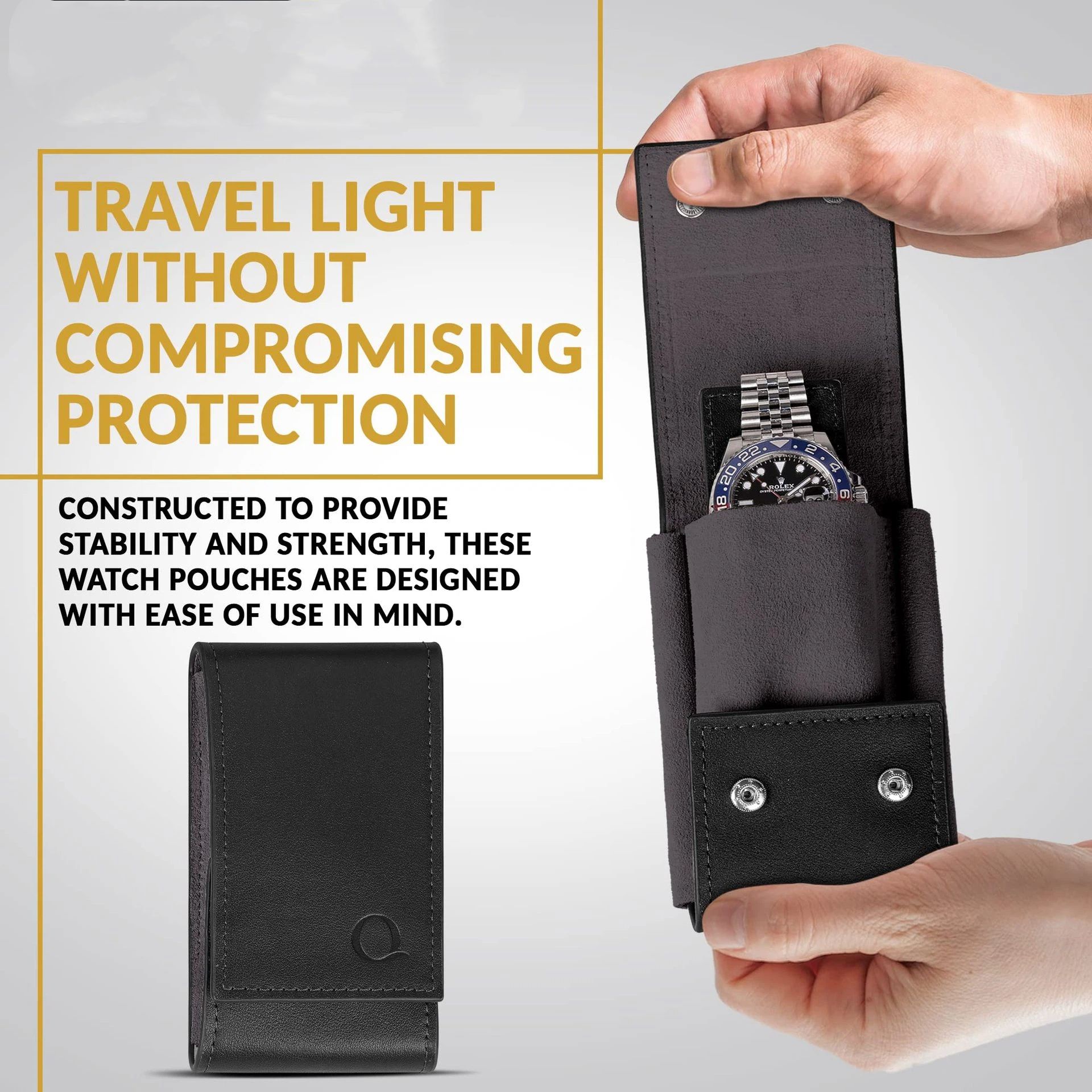 Leather Watch Travel Case Pouch Portable Watch Case for Men Single Watch Band Storage Bag Watch Accessories (Black,Excluding watches) - Image 2