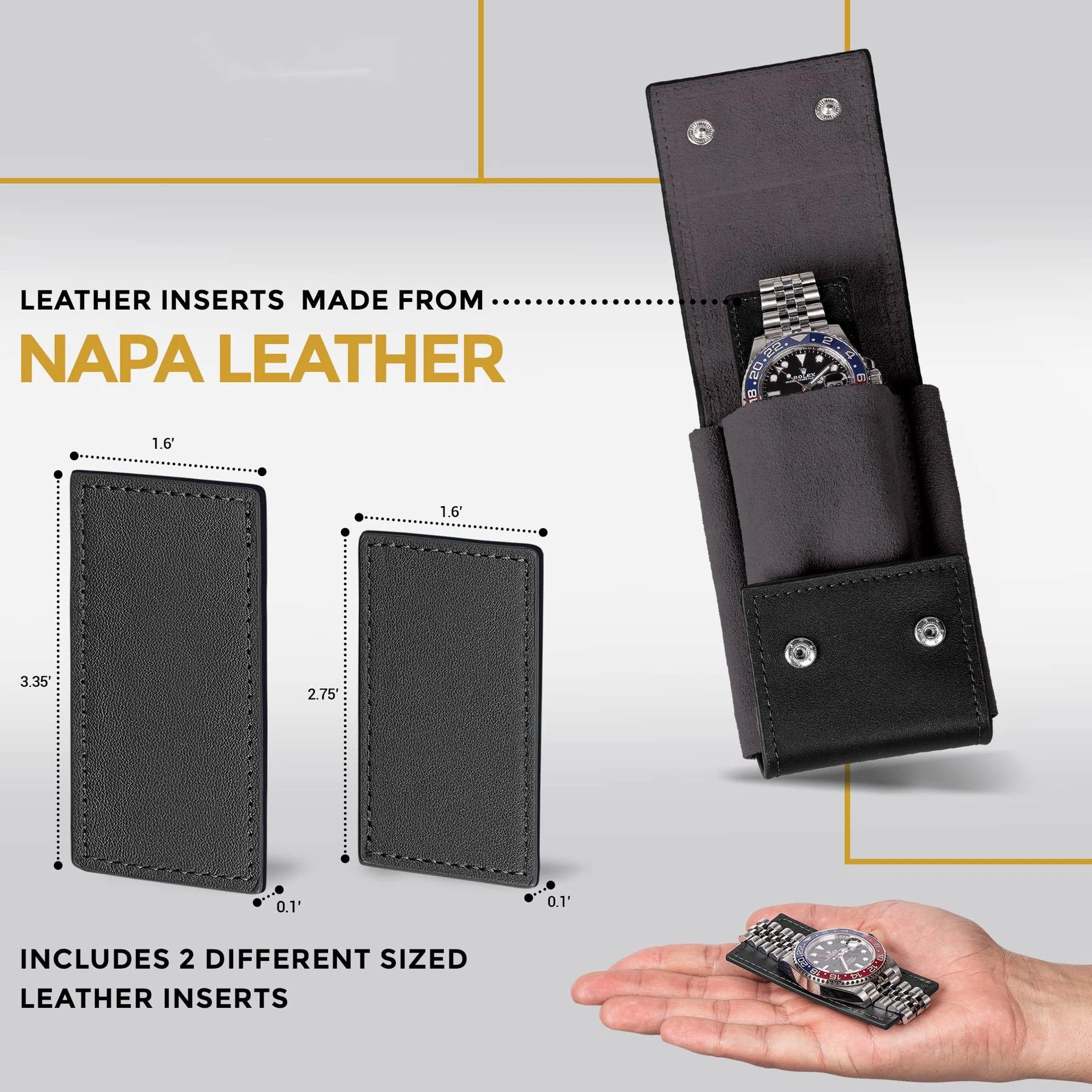 Leather Watch Travel Case Pouch Portable Watch Case for Men Single Watch Band Storage Bag Watch Accessories (Black,Excluding watches) - Image 3