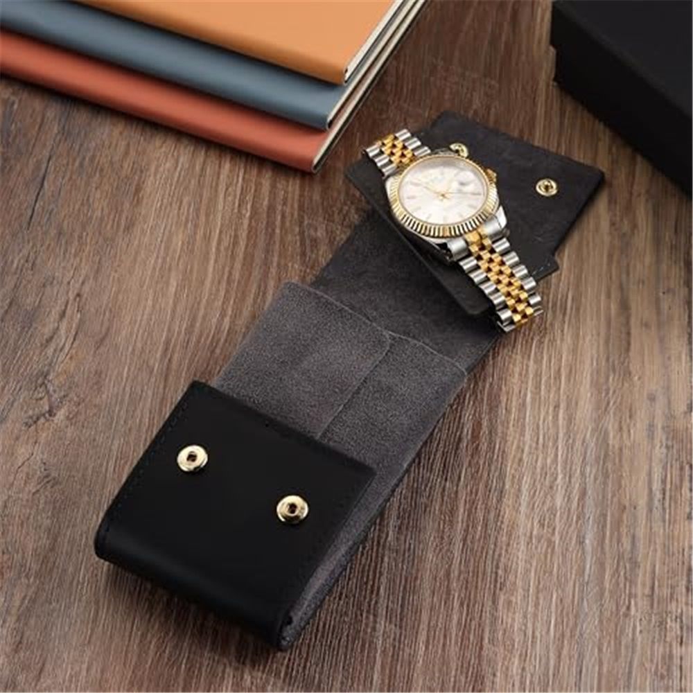 Leather Watch Travel Case Pouch Portable Watch Case for Men Single Watch Band Storage Bag Watch Accessories (Black,Excluding watches) - Image 5