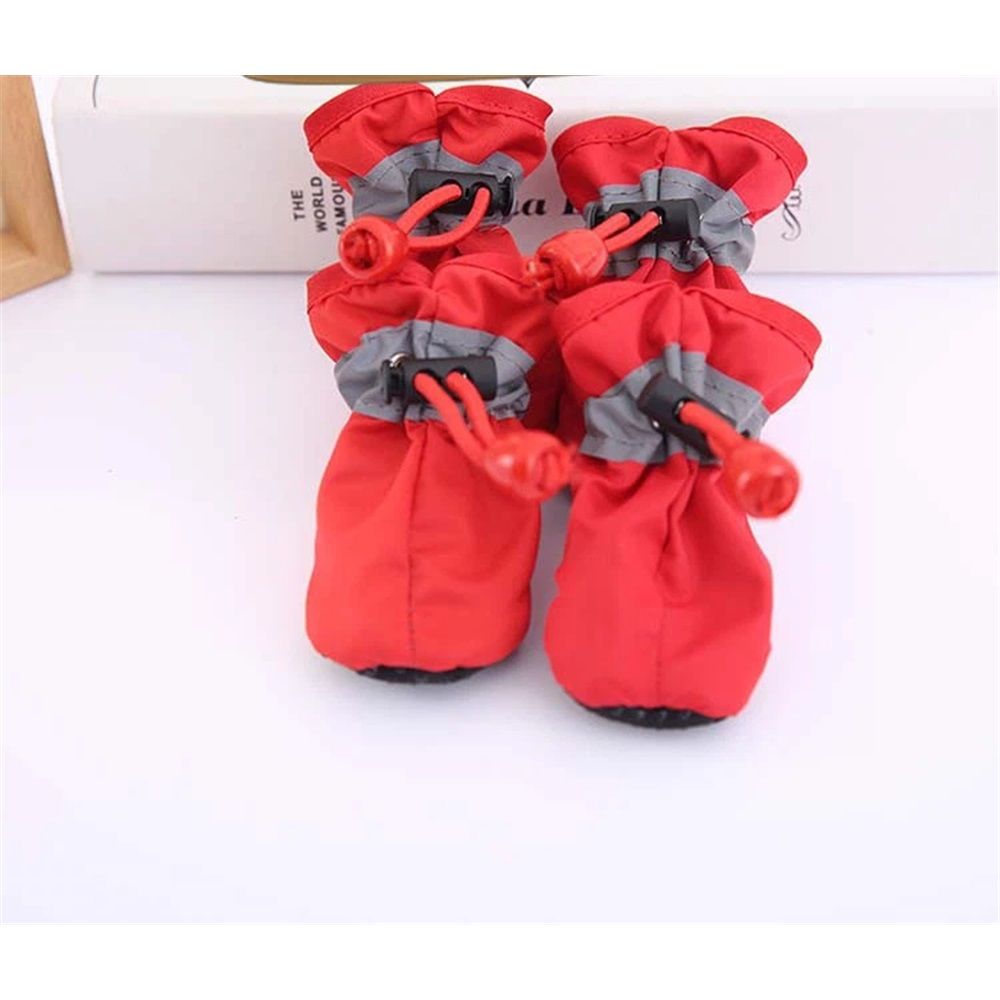 Dog Boots Paw Protectors,Small Dog Winter Boots Shoes,with Anti-Slip Sole and Plush for Warm Snow Outdoor Walking,Pack of 8(Red+Red.Size 7) - Image 1
