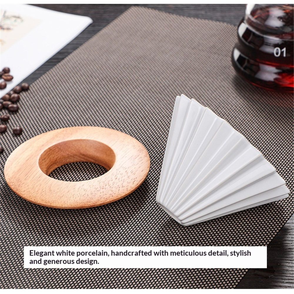 Ceramic Coffee Dripper Pour Over Coffee Maker with Wood Stand Elegant Flower Shape Filter,Slow Brewing Maker for Home Cafe - Image 3