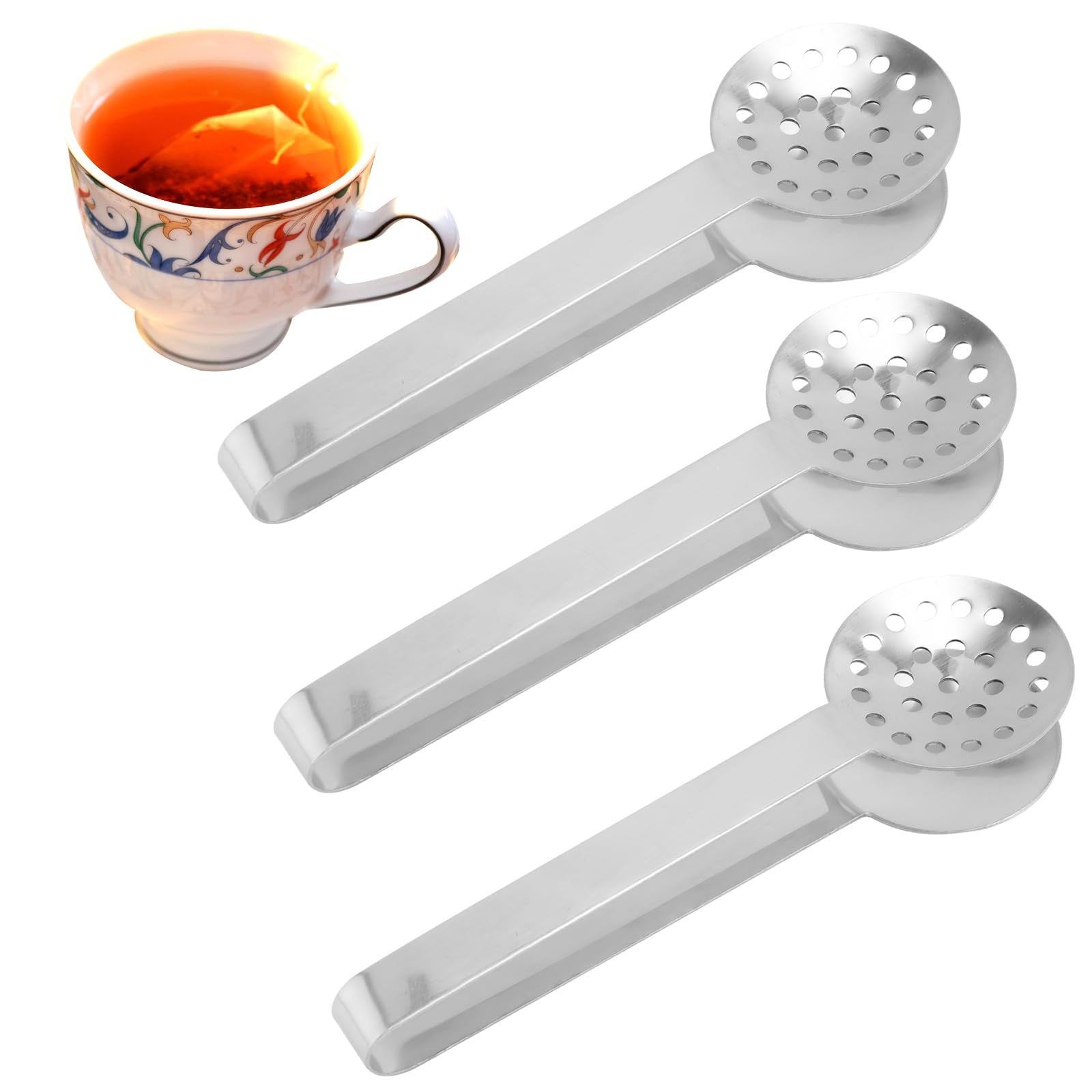 6 pcs Tea Bag Squeezer Tongs, Stainless Steel Strainer Spoons Teabag Clips Tool Practical Strainer Tea Accessories (Silver) - Image 1
