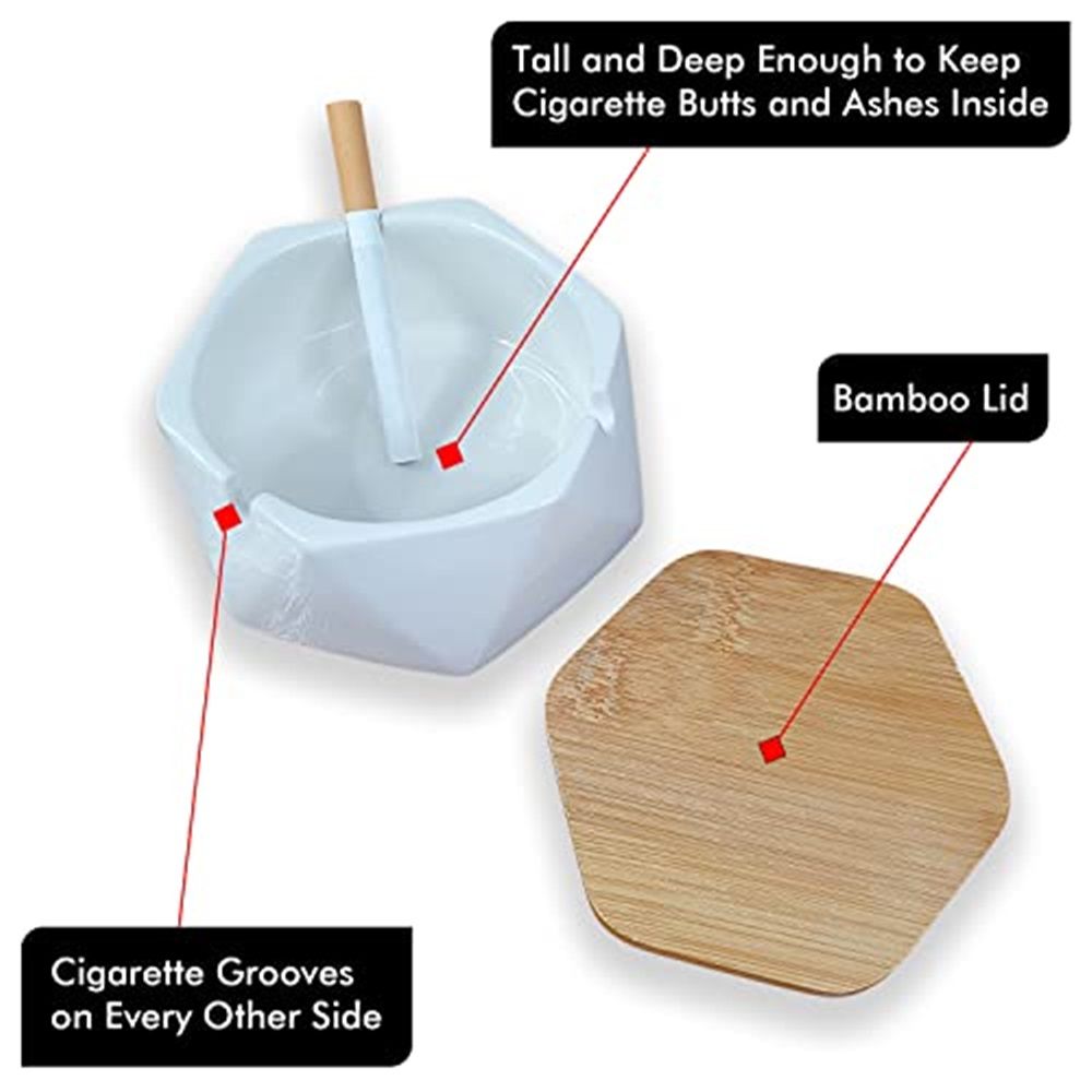 Ashtray with Lid for Cigarettes, Ash Tray Smoking Holder Indoor Smokeless Outdoor Windproof Patio Home Office Cool Decor(white) - Image 2