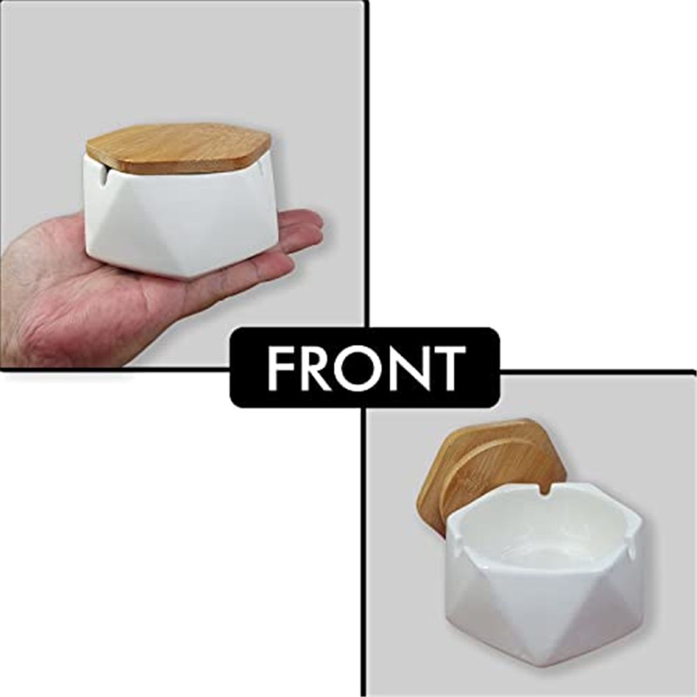 Ashtray with Lid for Cigarettes, Ash Tray Smoking Holder Indoor Smokeless Outdoor Windproof Patio Home Office Cool Decor(white) - Image 4