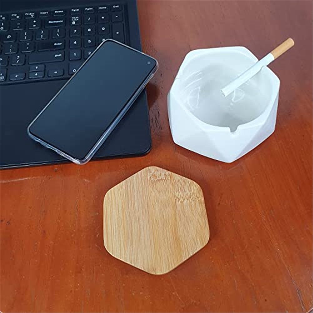 Ashtray with Lid for Cigarettes, Ash Tray Smoking Holder Indoor Smokeless Outdoor Windproof Patio Home Office Cool Decor(white) - Image 5