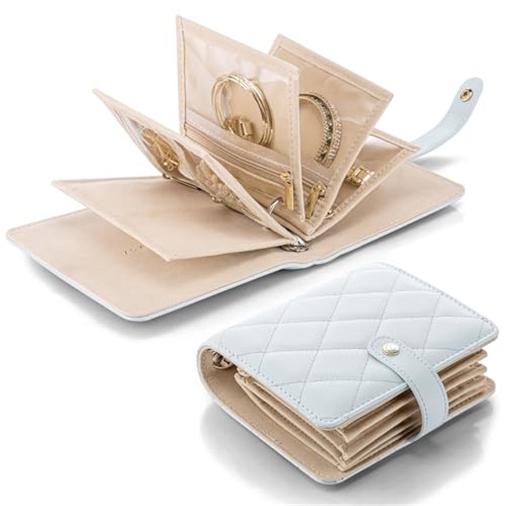 Travel Jewelry Case,Portable Jewelry Organizer Box, Scratch-Proof Jewelry Storage for Rings, Necklaces, Earrings,Gifts for Traveler Women Girls-Baby Blue(does not include jewelry) - Image 1