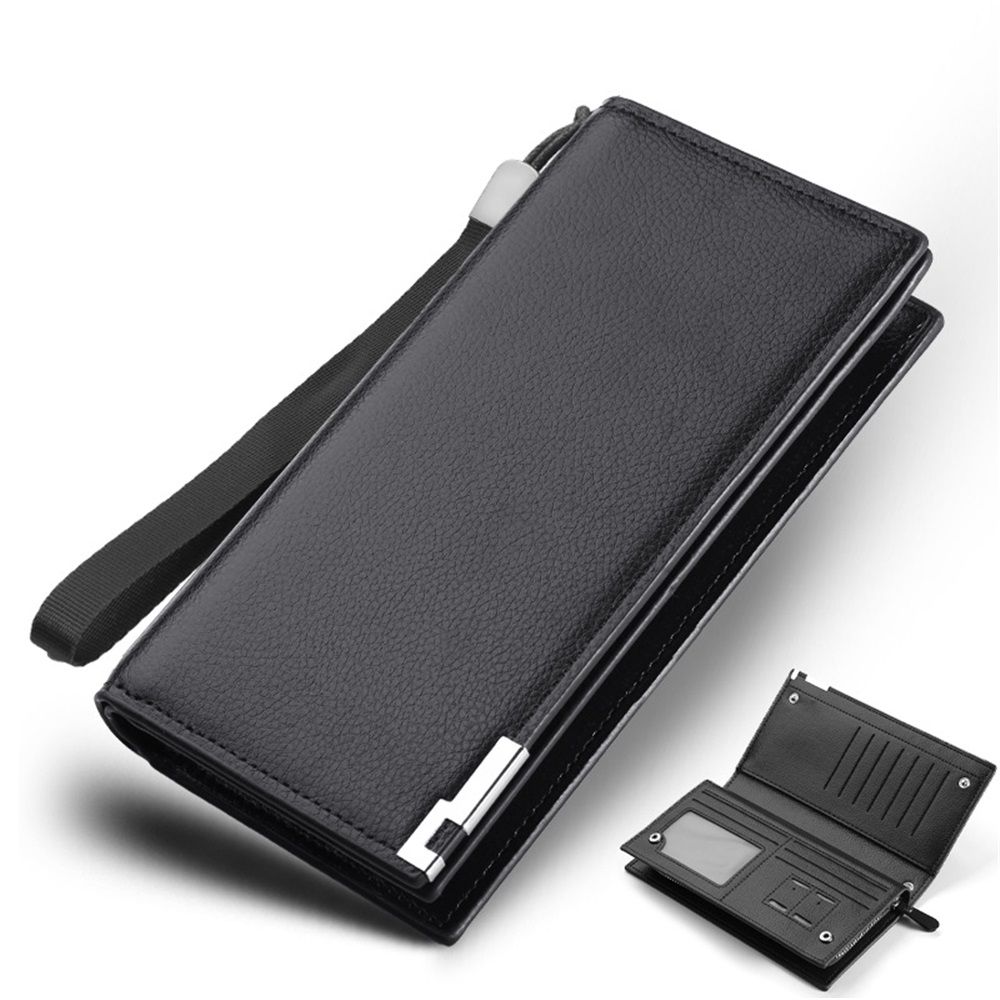 Long Wallets for Men Leather Blocking Bifold Wallet with Multi Slot and Zipper Pocket (Black, One Size) - Image 1