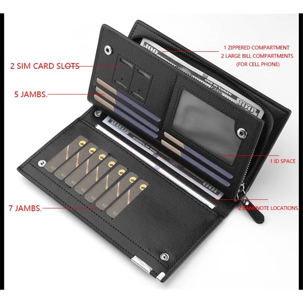 Long Wallets for Men Leather Blocking Bifold Wallet with Multi Slot and Zipper Pocket (Black, One Size) - Image 4
