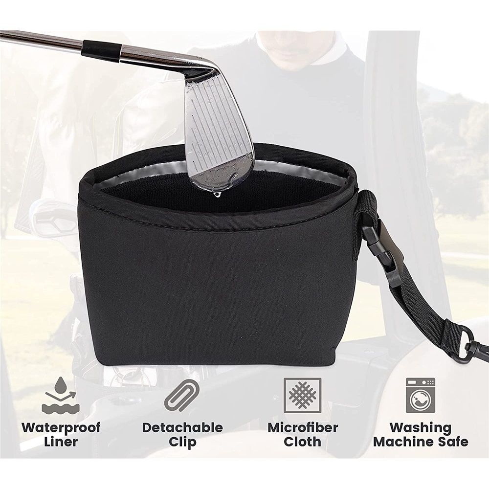 Golf Club and Golf Ball Cleaning Bag, Waterproof Clean Face Technology Liner, Detachable Clip, Machine Washable, Cleans Club Grooves, Dry Exterior (black,oniy bag) - Image 4